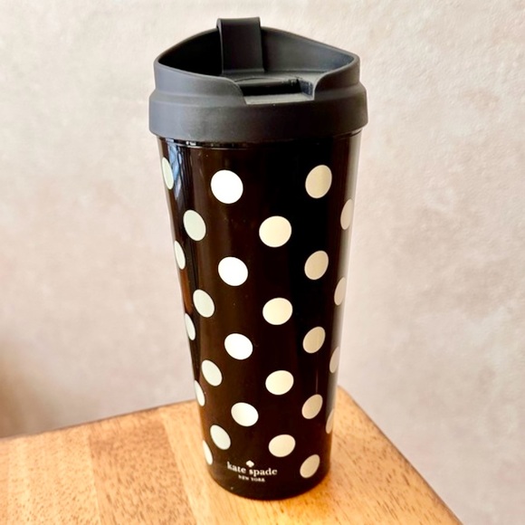 kate spade New York Black with White Polka Dots 16 oz Thermal Mug BRAND NEW!! - Picture 1 of 4